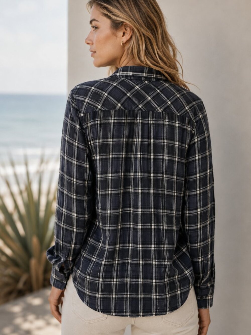 Rails Green Black White Plaid Long Sleeve Button Down Blouse Size M - Picture 2 of 7